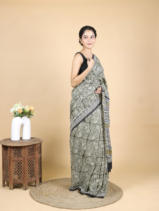 Bagru Printed Mul Cotton Saree