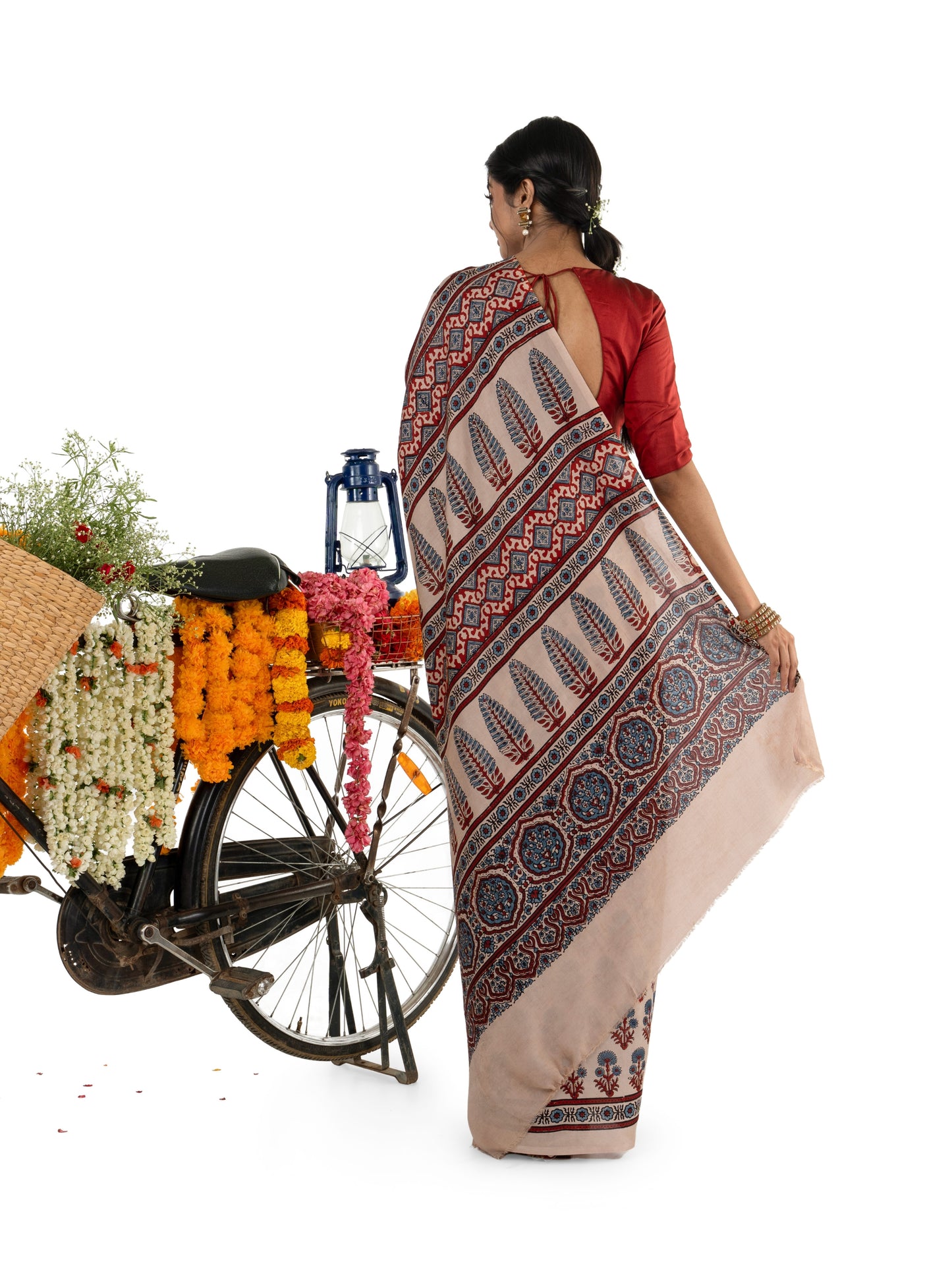 Ajrak Beige Modal Muslin Saree