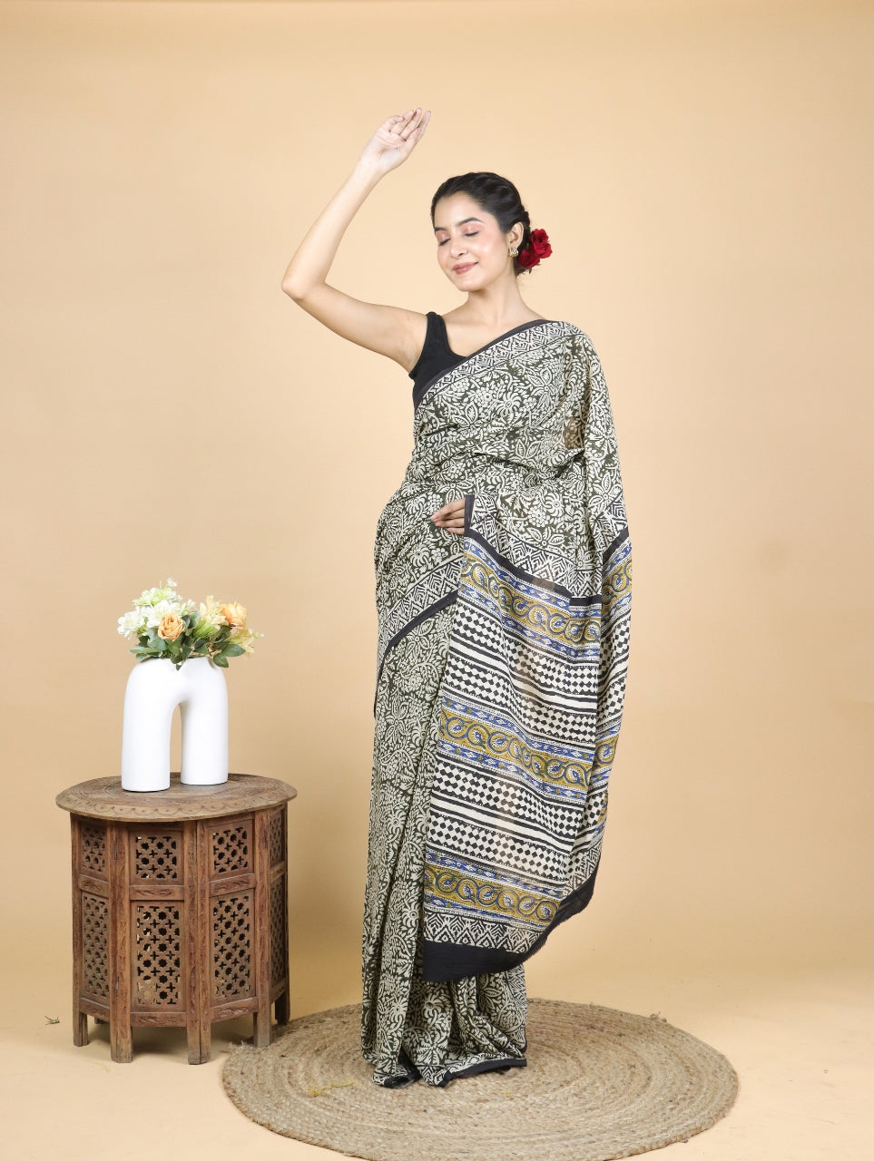 Bagru Printed Mul Cotton Saree