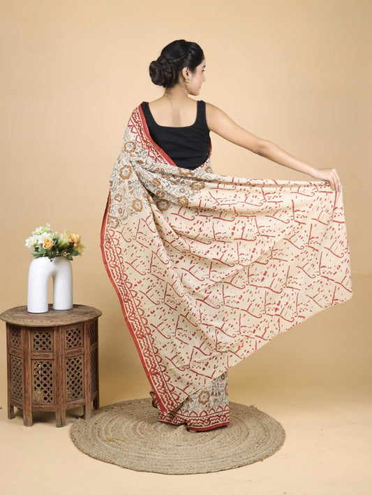 Bagru Printed Mul Cotton Saree