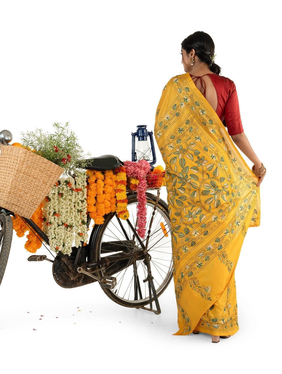Yellow Multicoloured Exquisite Kantha Stitched Saree