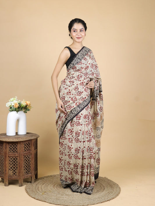 Bagru Printed Mul Cotton Saree