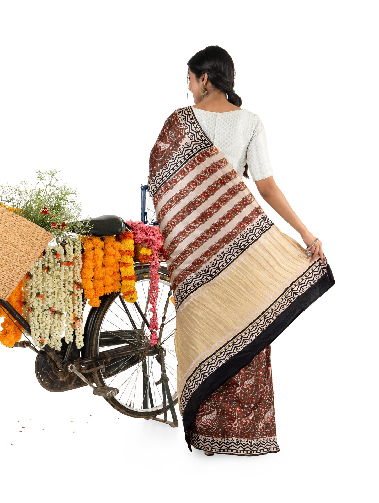Brown and Beige Gajji Silk Bagru Printed Saree