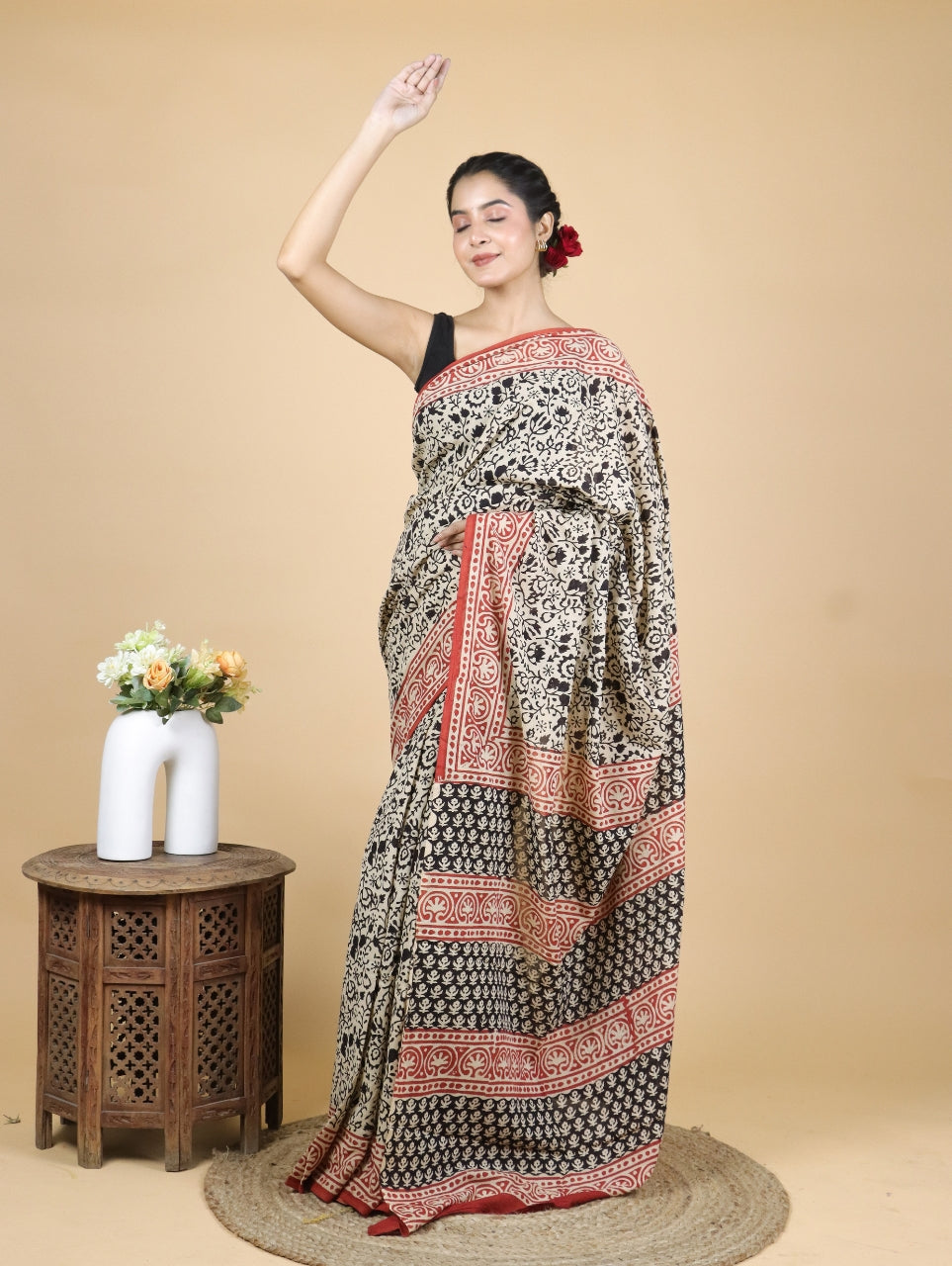 Bagru Printed Mul Cotton Saree