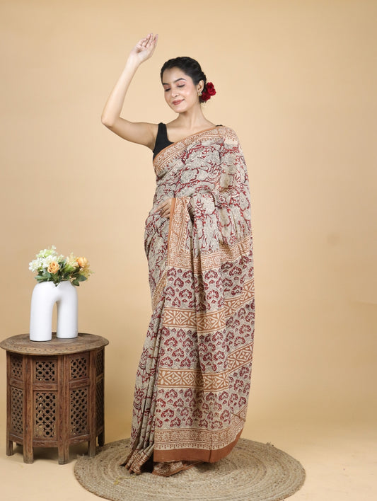 Bagru Printed Mul Cotton Saree