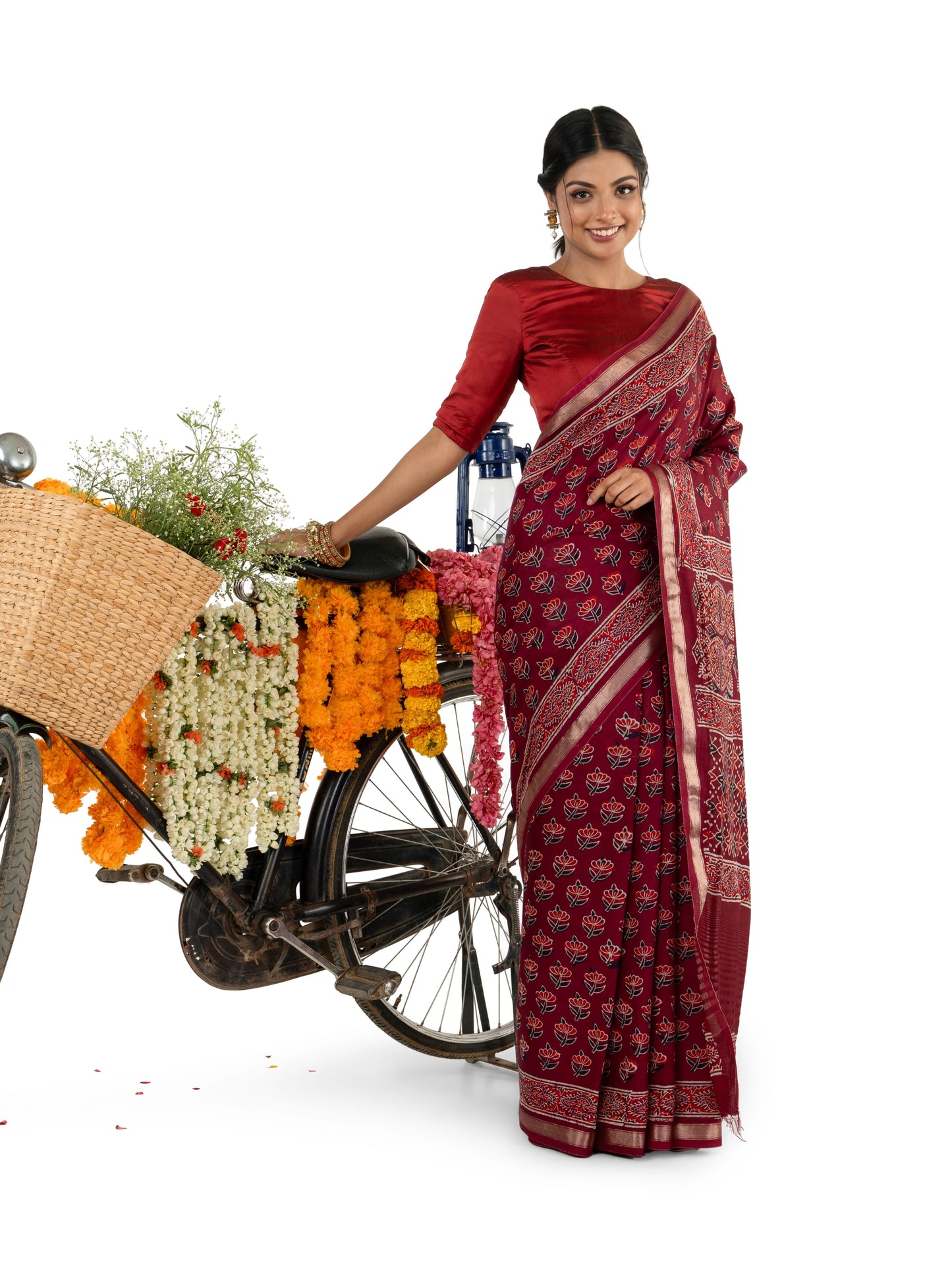 Maroon Art Silk Crepe with Naptol BlockPrinted Saree