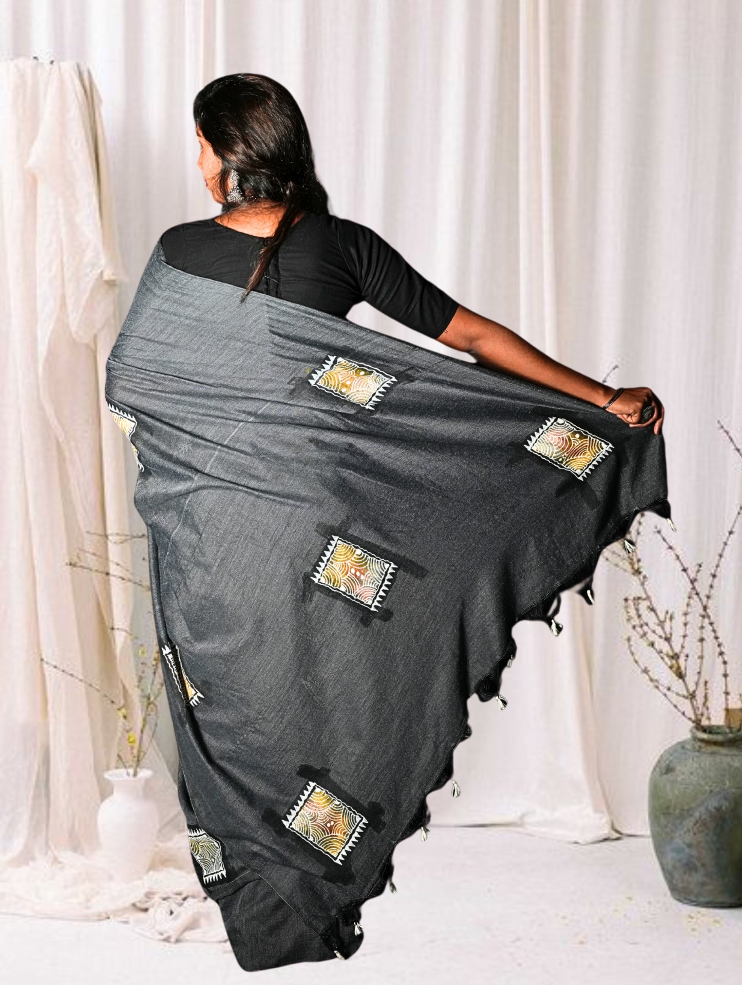 Grey Handloom Handpainted Saree
