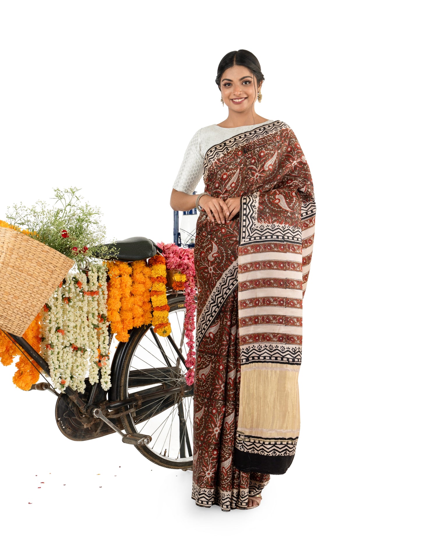 Brown and Beige Gajji Silk Bagru Printed Saree