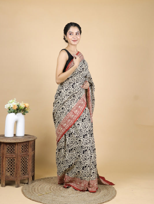 Bagru Printed Mul Cotton Saree