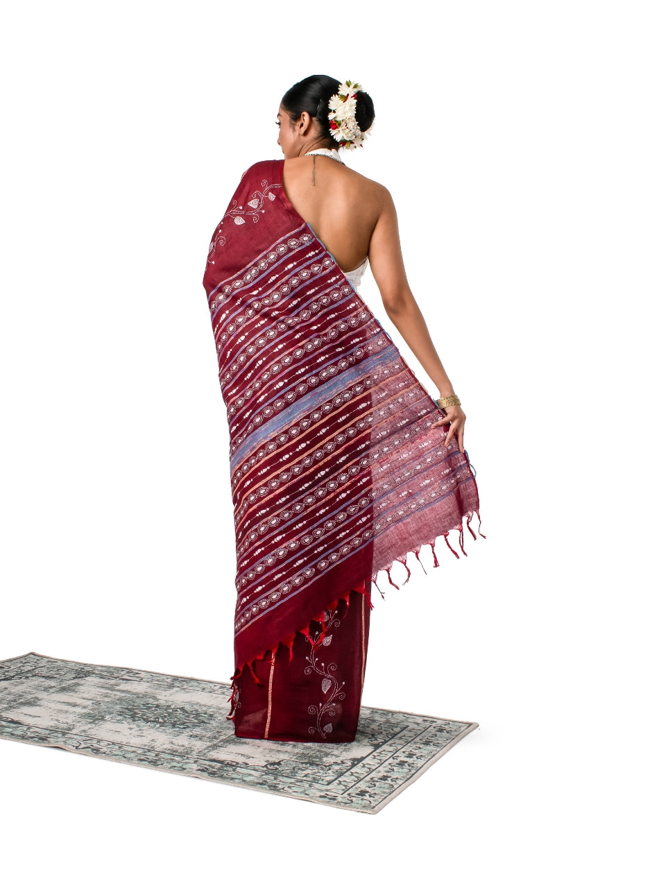 Marron Exquisite Khesh Kantha Stitched Saree