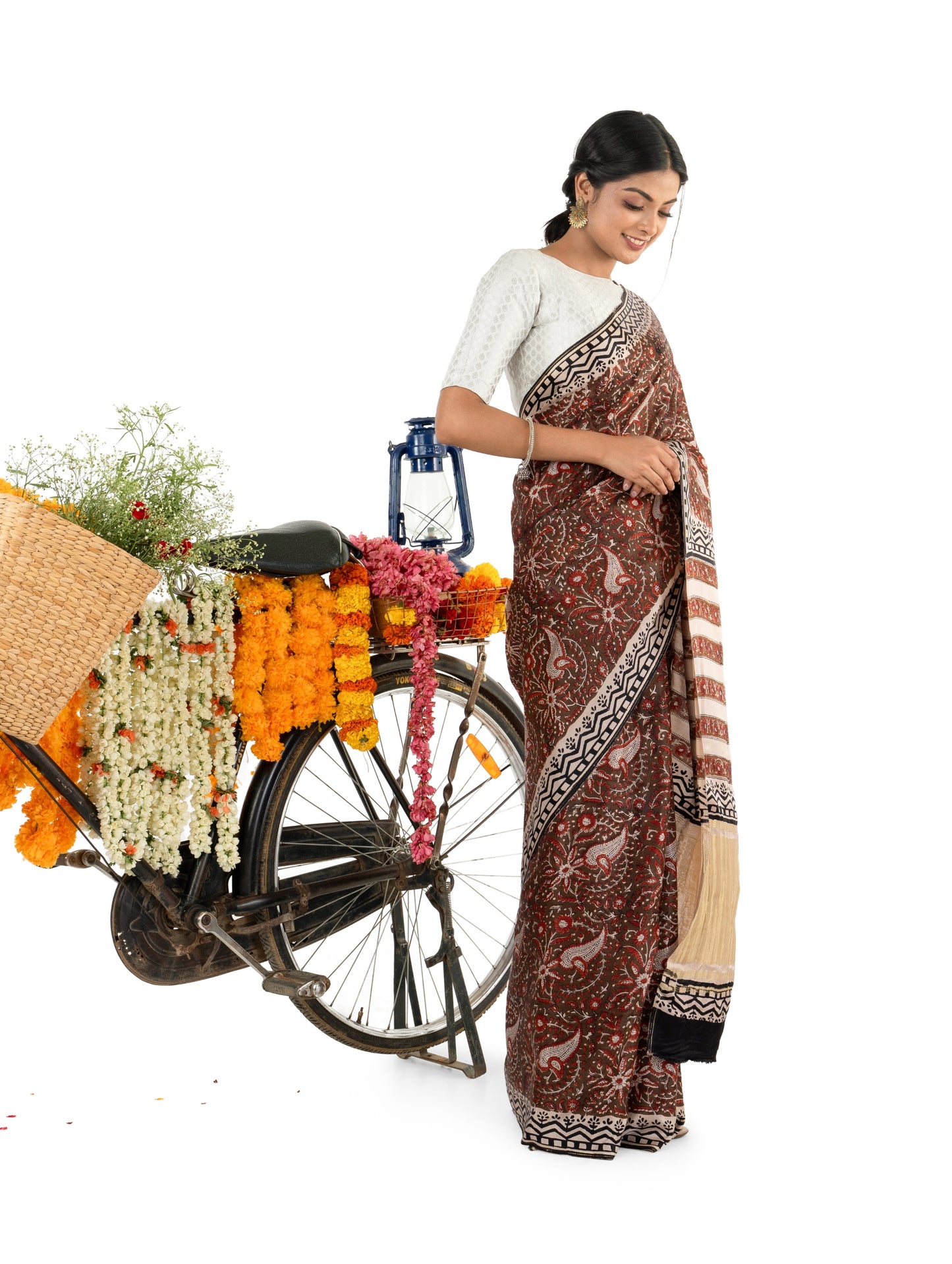 Brown and Beige Gajji Silk Bagru Printed Saree