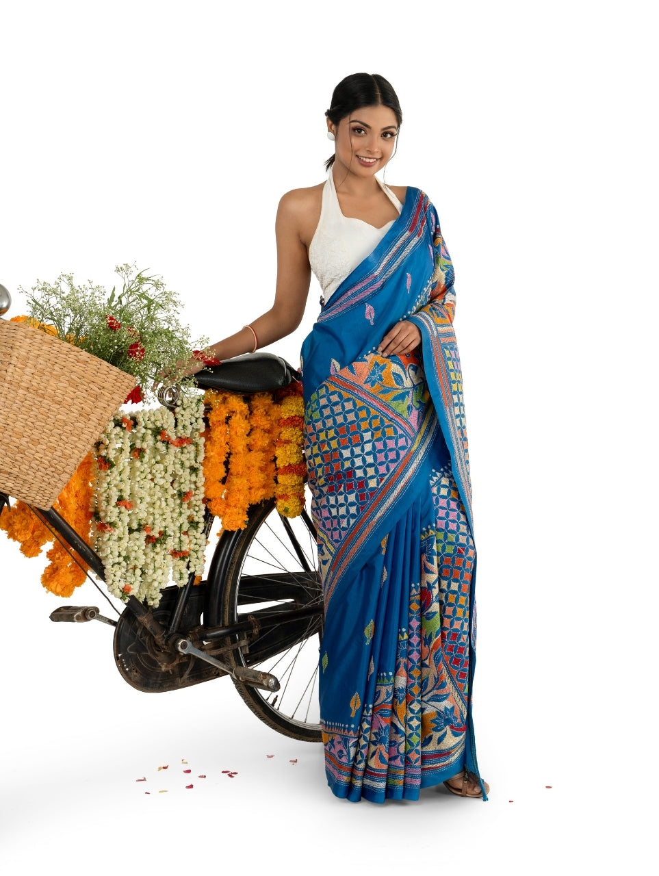 Blue Reverse Heavy Kantha Stitched Saree