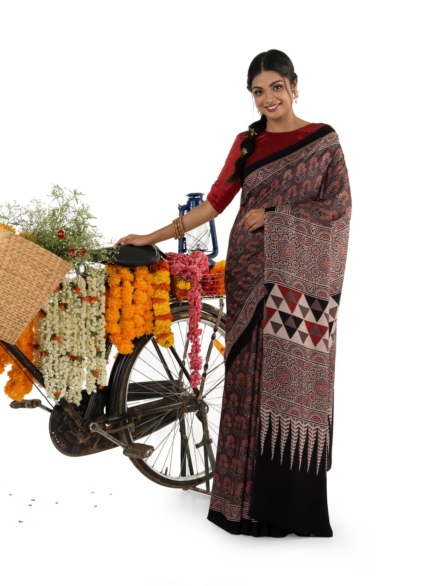 Ajrak Brown Modal Muslin Saree