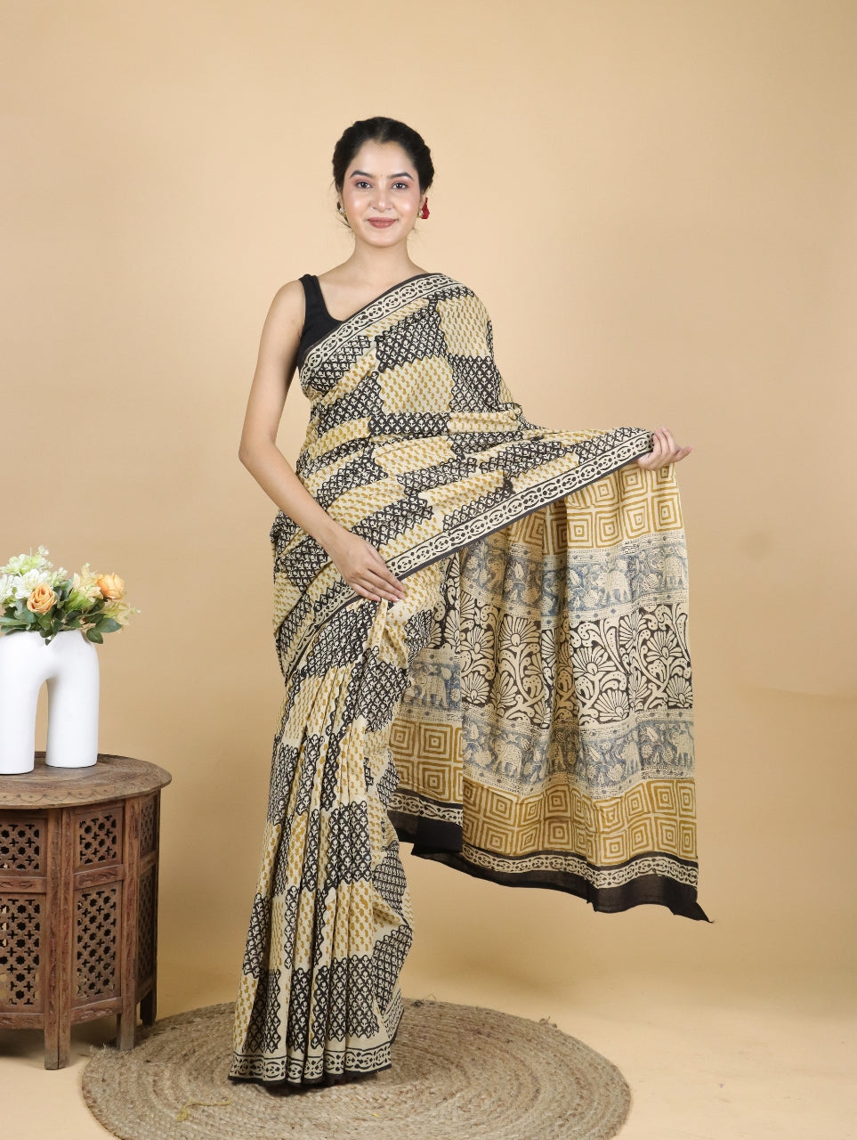 Bagru Printed Mul Cotton Saree