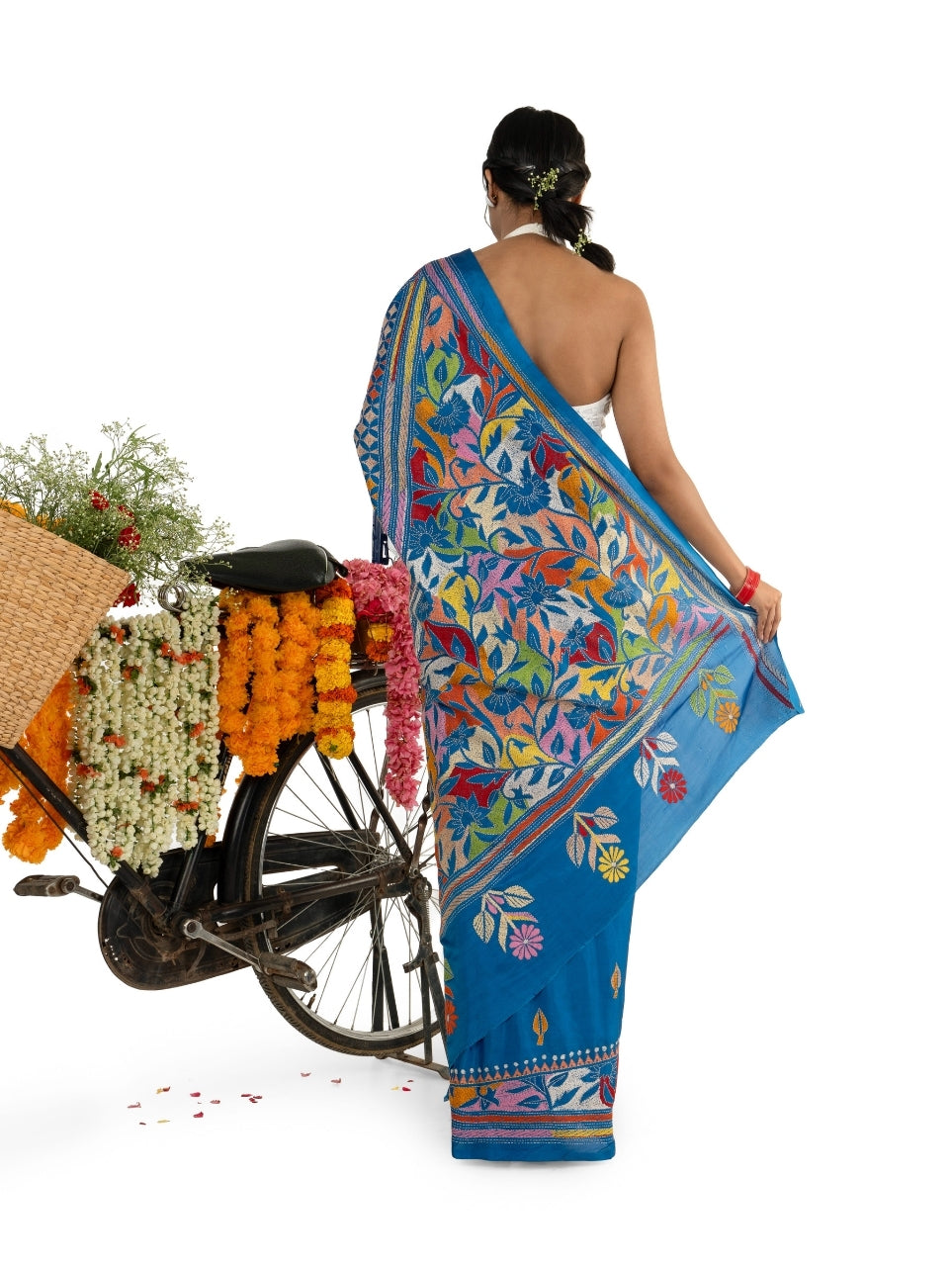 Blue Reverse Heavy Kantha Stitched Saree