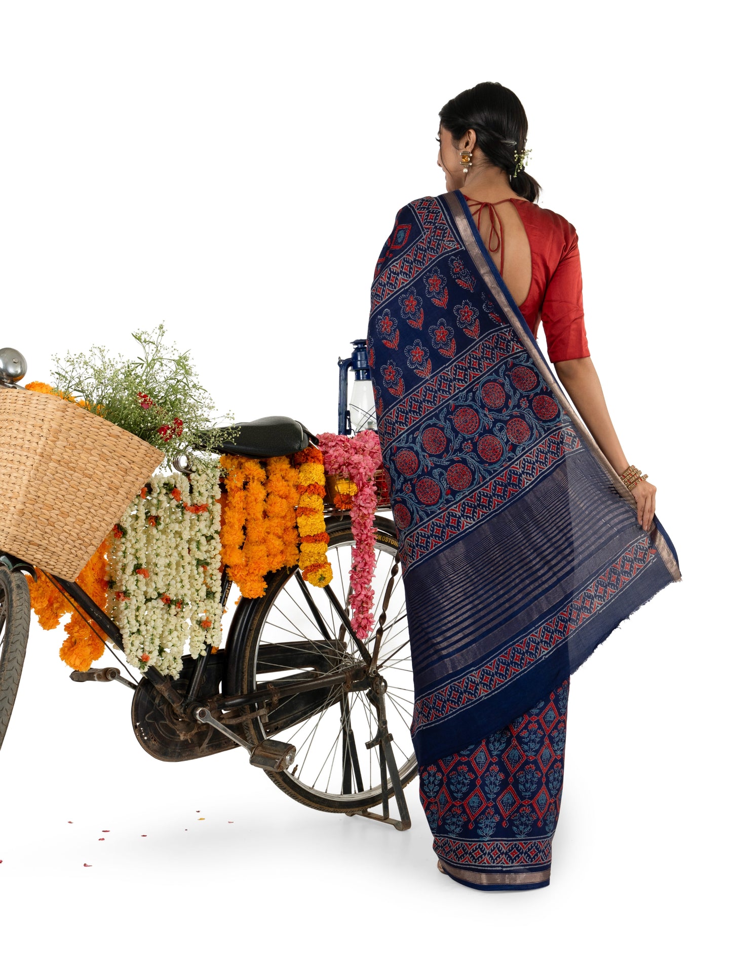 Dark Blue Art Silk Crepe with Naptol Block Printed Saree