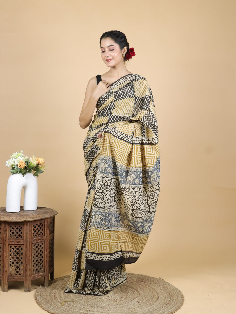 Bagru Printed Mul Cotton Saree