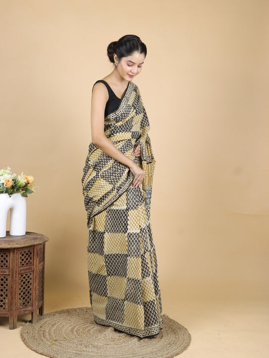 Bagru Printed Mul Cotton Saree