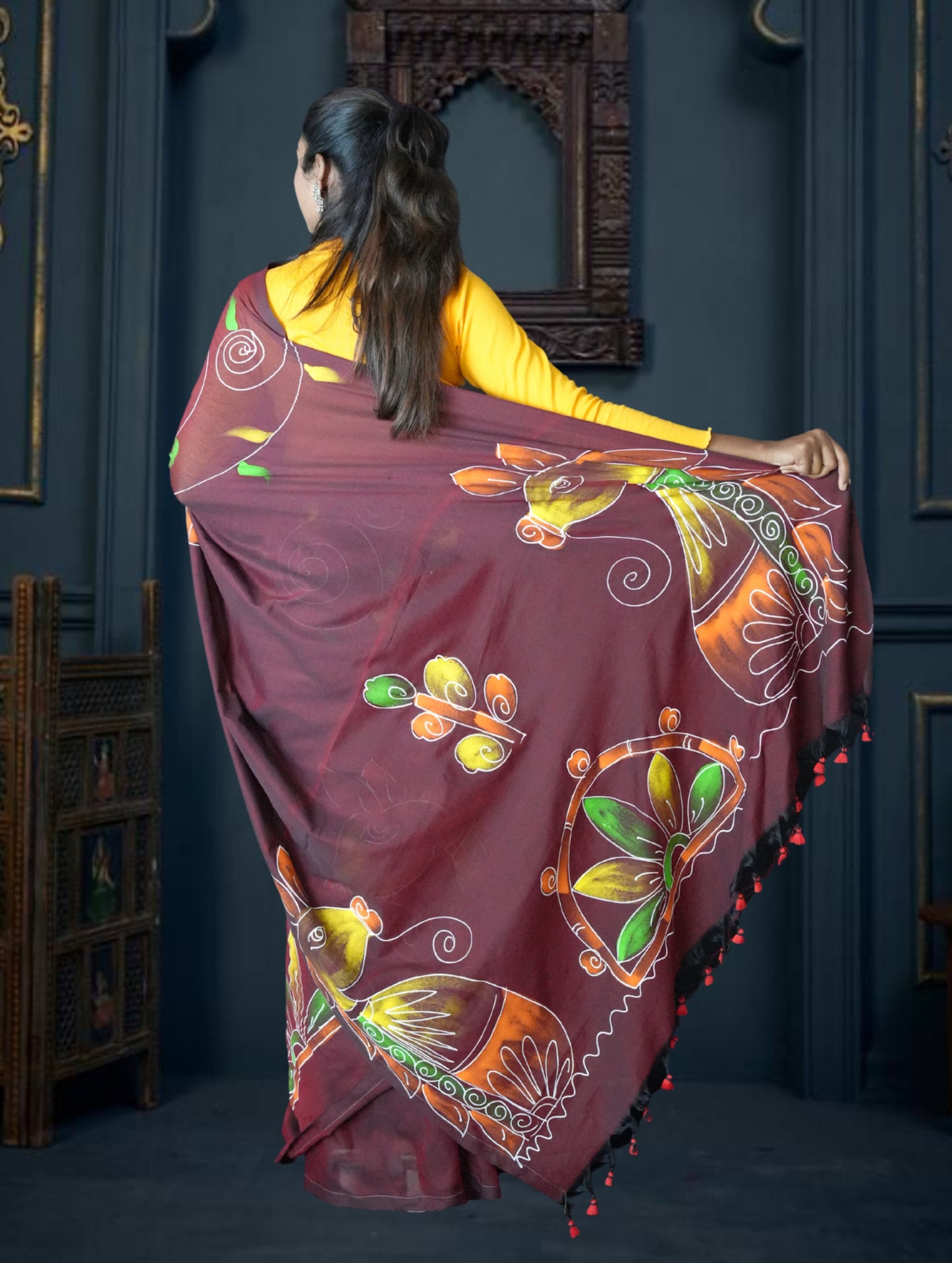 Maroon Handloom Handpainted Saree