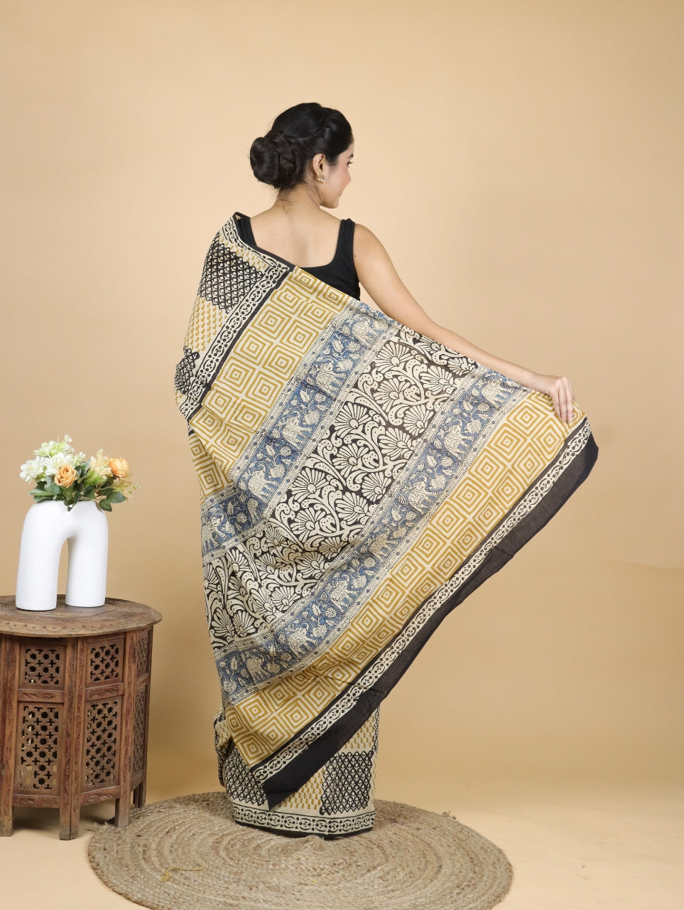 Bagru Printed Mul Cotton Saree