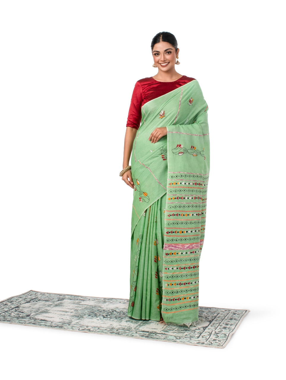 Light Green Exquisite Khesh Kantha Stitched Saree