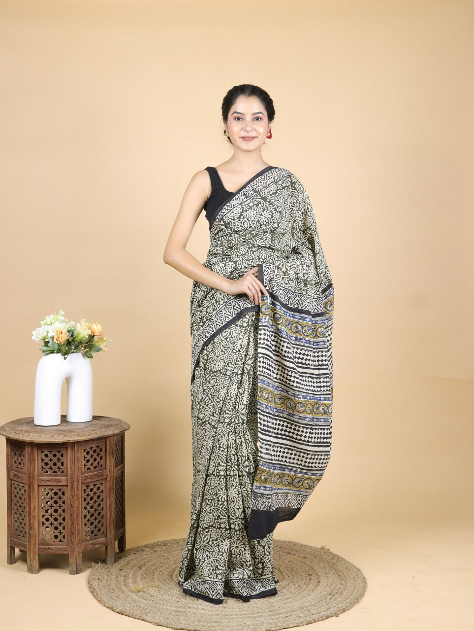 Bagru Printed Mul Cotton Saree