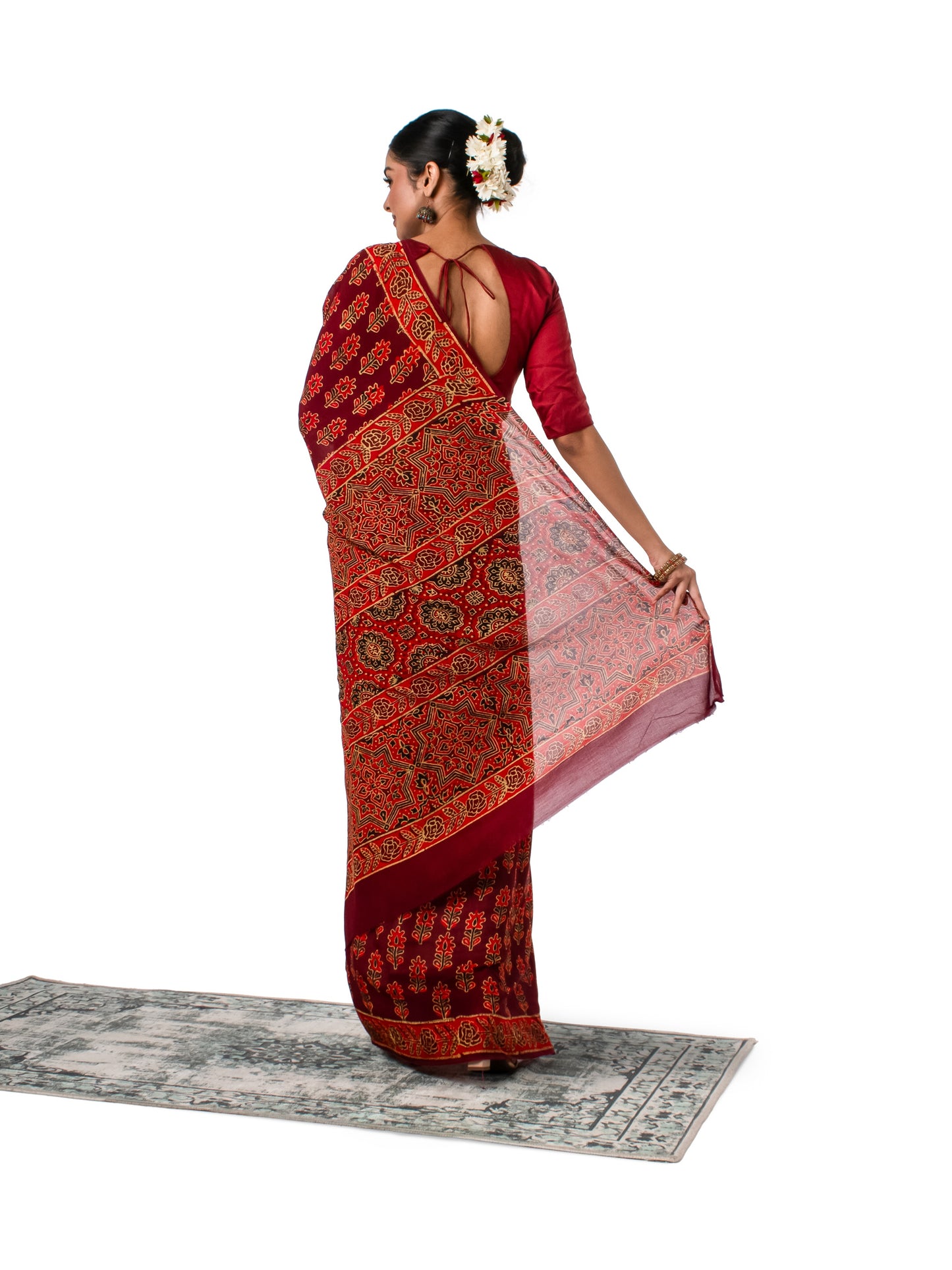 Maroon Coloured Chiffon Naptol Block Printed Saree