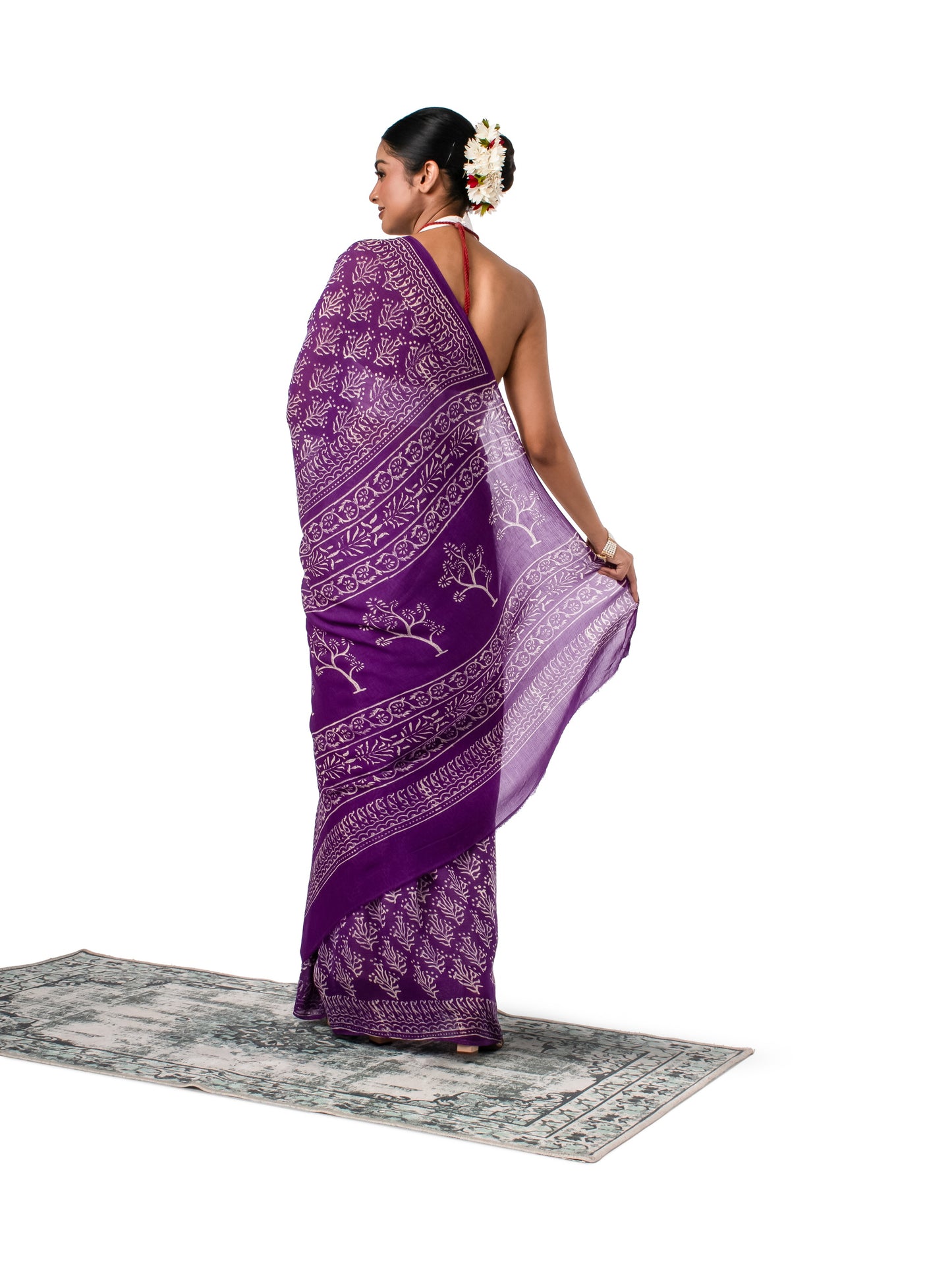 Purple Chiffon Block Printed Saree