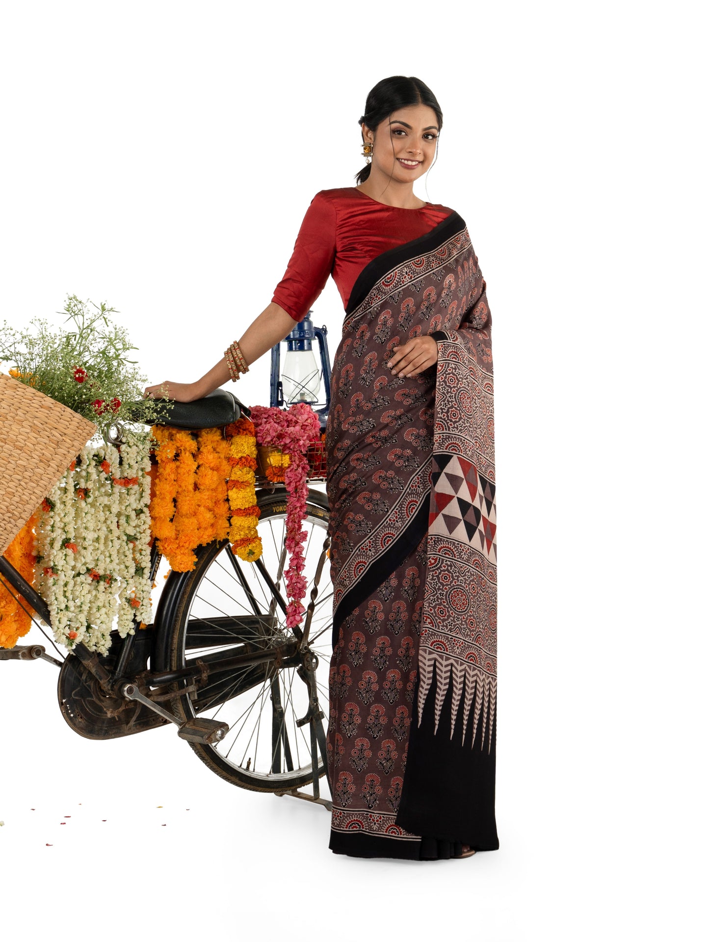 Ajrak Brown Modal Muslin Saree